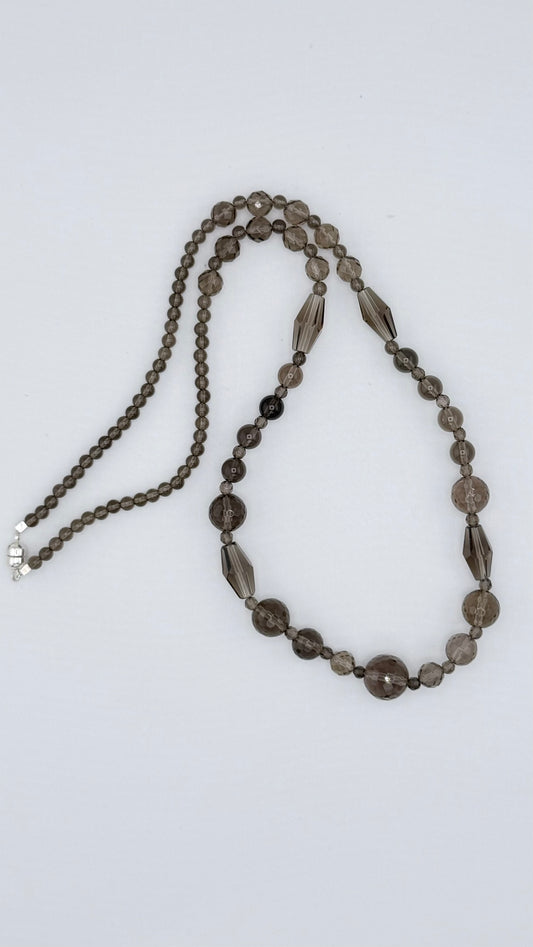 PJC India 925 Sterling Silver Faceted Smokey Quarts Beads Necklace