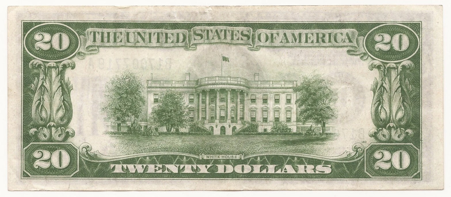 1928-B $20 Federal Reserve Note New York District (FRN-2052-B) Andrew Jackson Large Seal