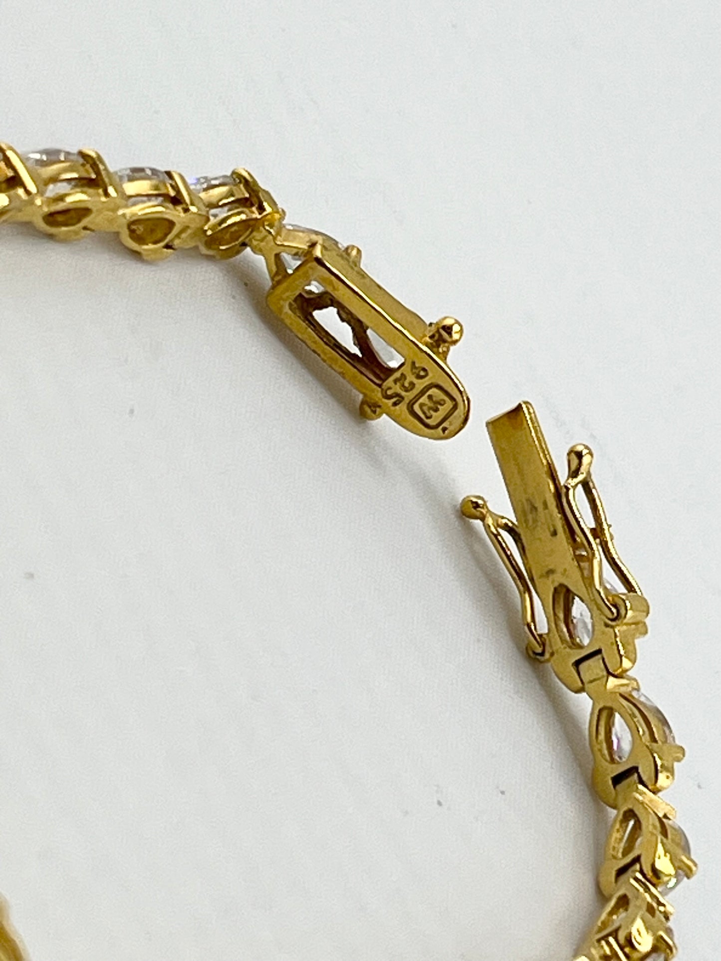 925 Gold Tone Sterling Silver Pear Shaped CZ Tennis Bracelet