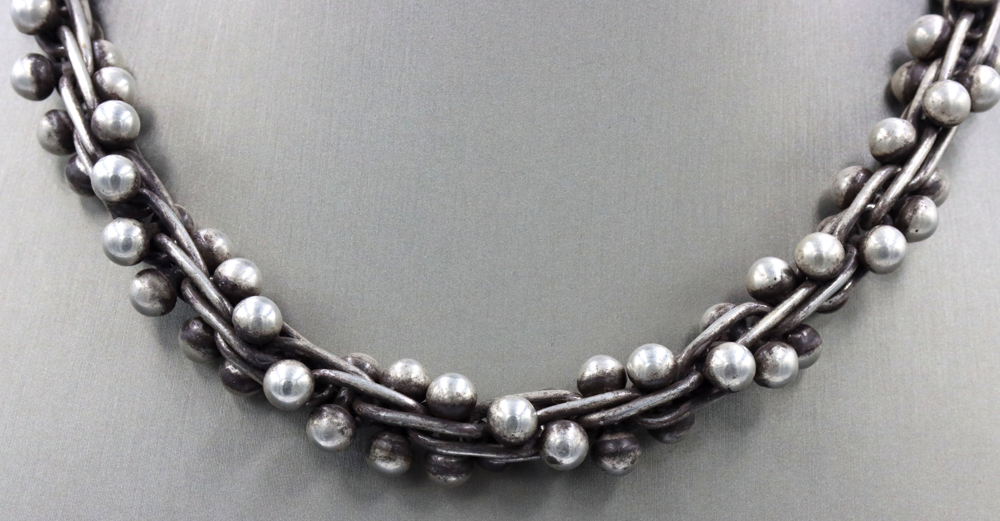 Set of 925 Sterling silver Edinburg Hallmarked beaded necklace and matching bracelet and ring