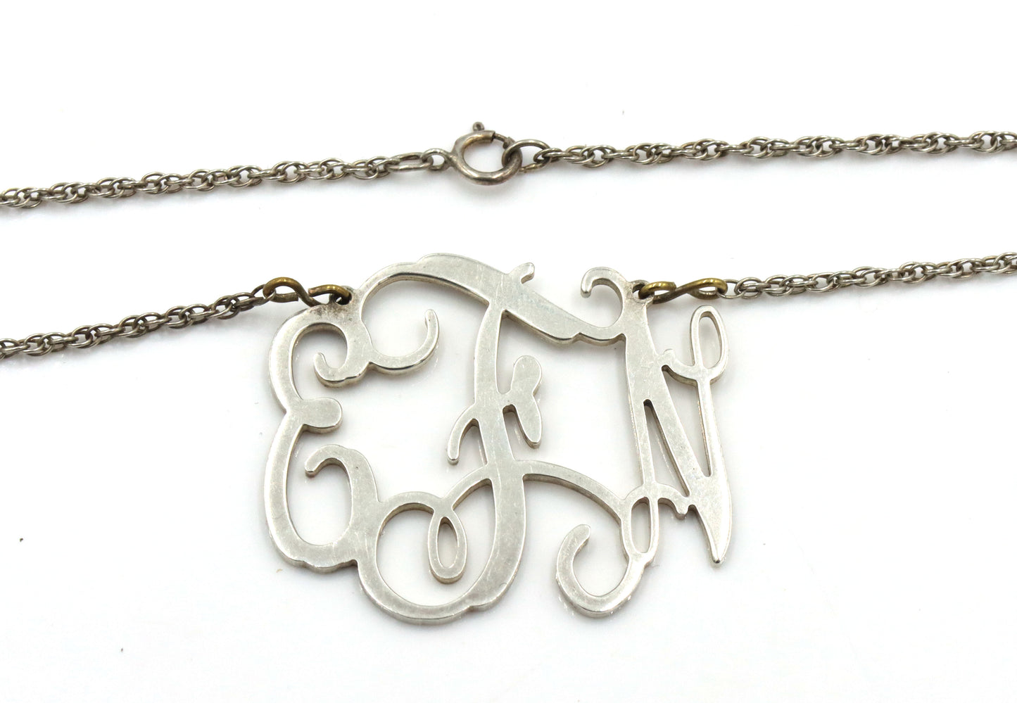 Set of 925 sterling silver Initial cuff bangle and necklace
