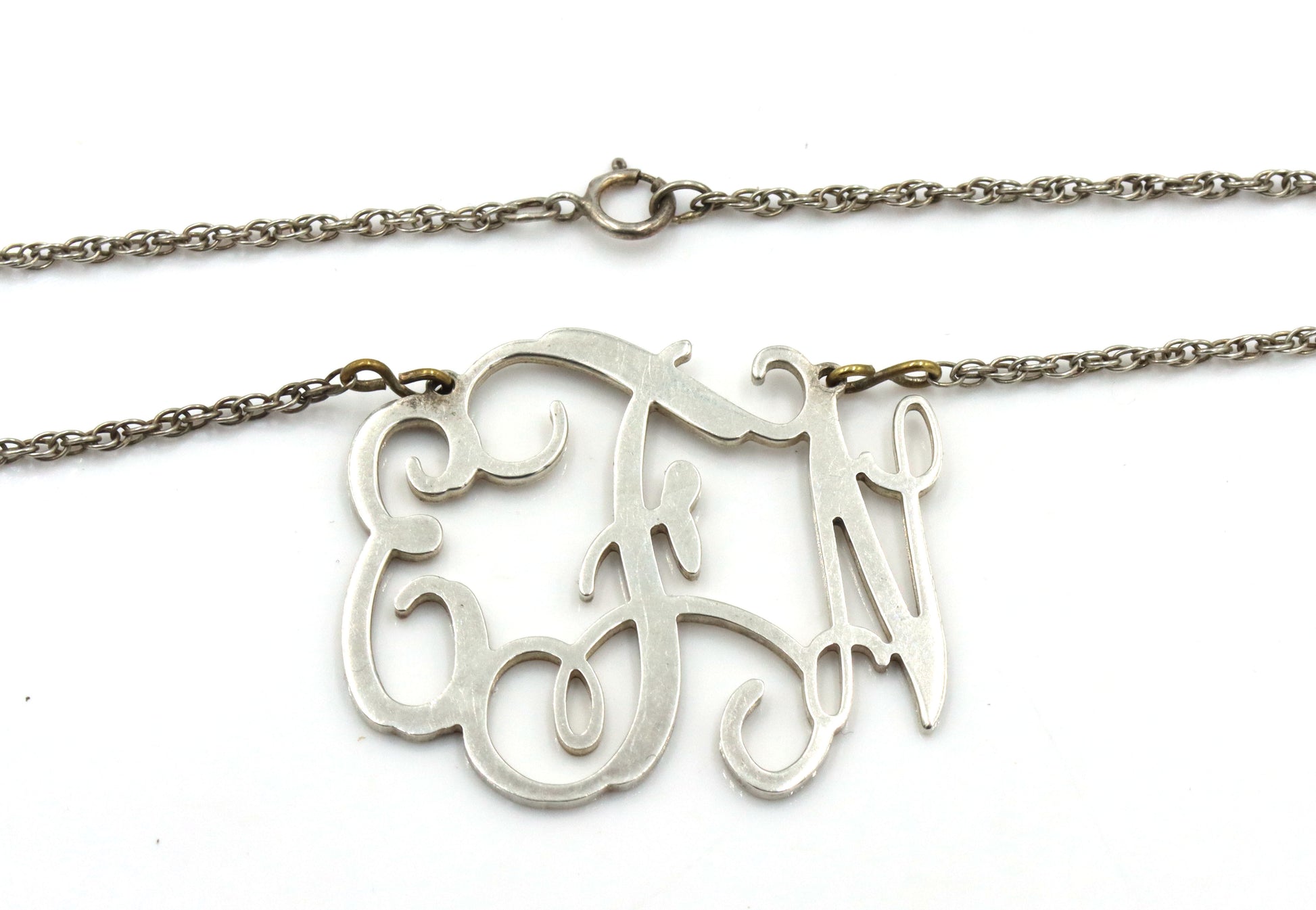 Set of 925 sterling silver Initial cuff bangle and necklace