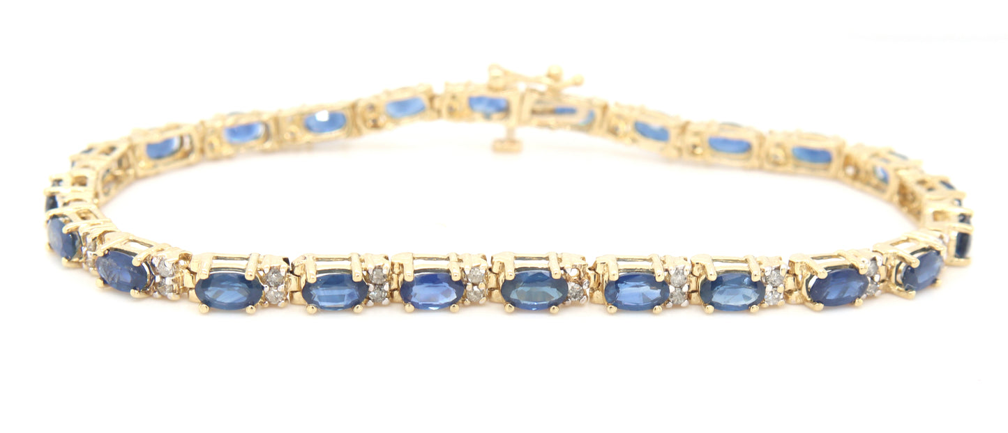 14kt Yellow gold blue sapphire and diamond tennis bracelet