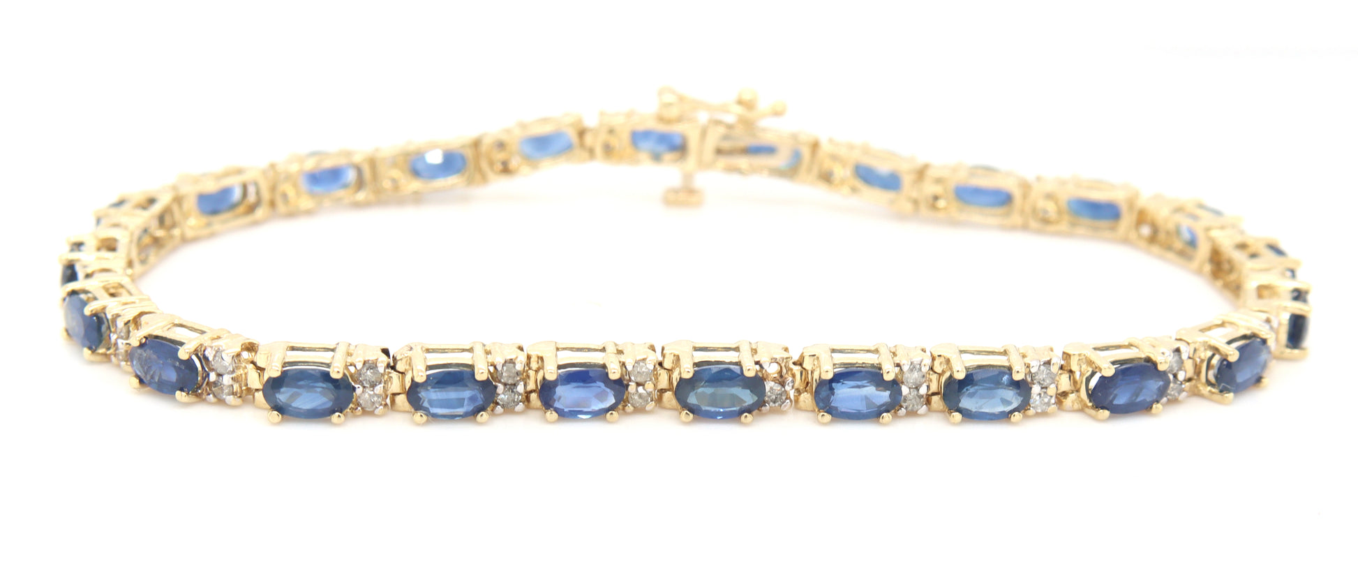 14kt Yellow gold blue sapphire and diamond tennis bracelet