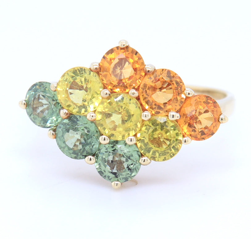 Charming Yellow Gold Multi Color Topaz Ring