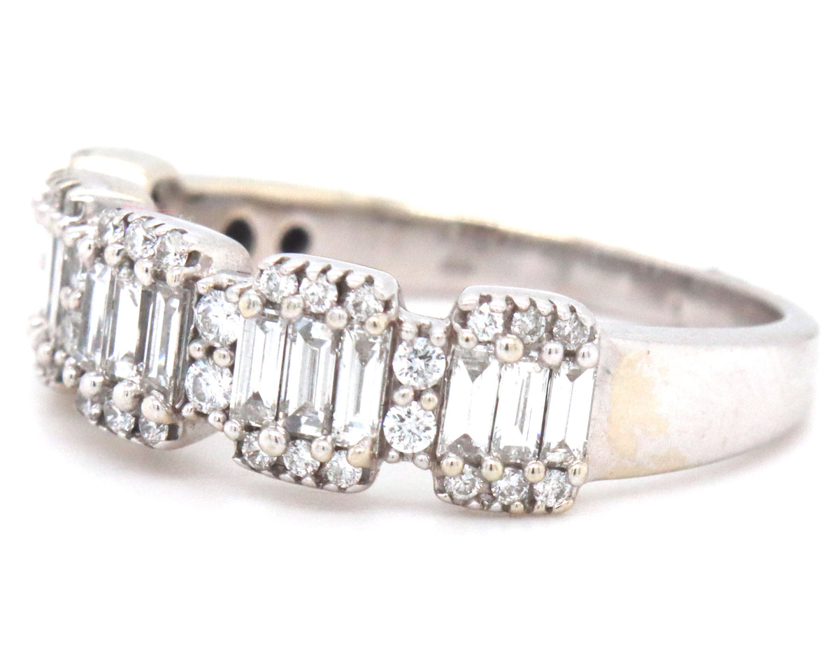 14kt White gold RBC and Baguette diamond station band
