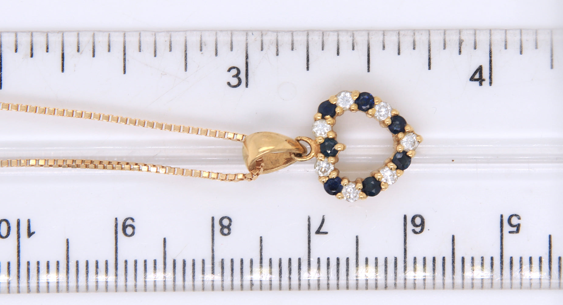 Charming 14KT Yellow Gold Sapphire and Diamond Heart Shaped Pendant on Chain