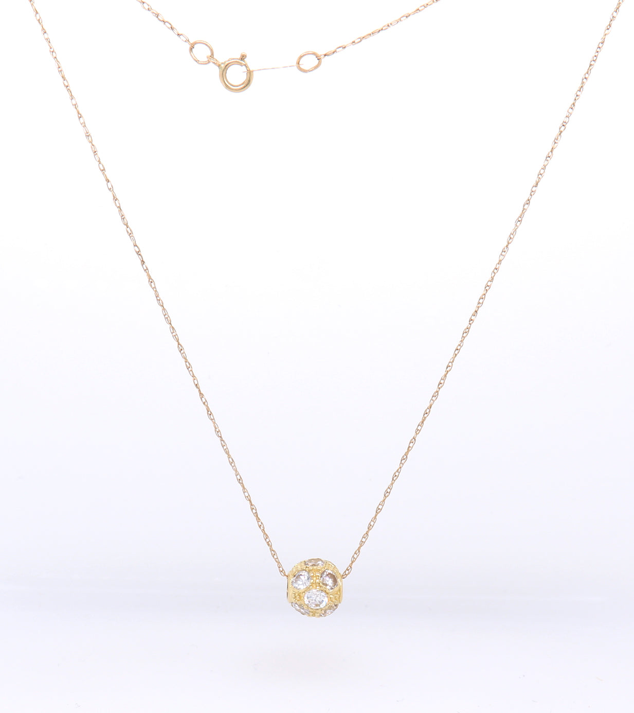 10K Yellow Gold Crystal Pave Ball Necklace