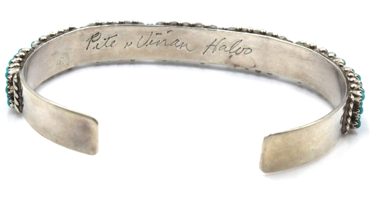 925 Sterling Silver Pete & Vivian Halo Zuni Sleeping Beaty Turquoise Snake Eye Cuff