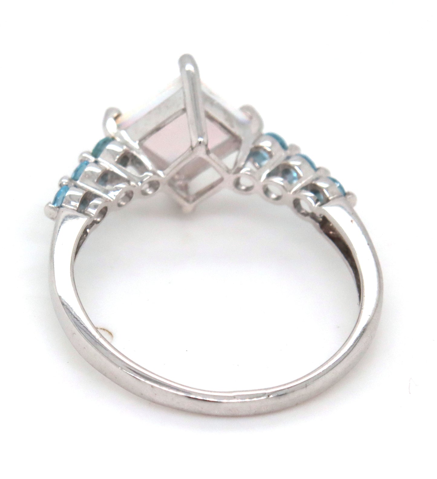 10kt White gold synthetic opal and blue topaz cocktail ring