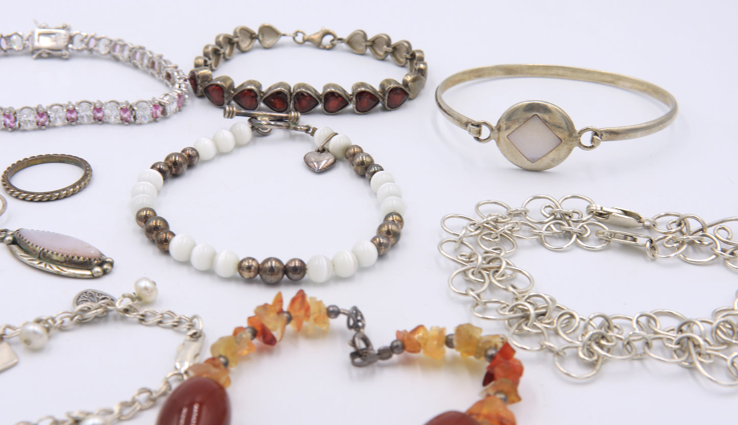 Lot of Vintage 925 Sterling Silver Gemstone Bracelets