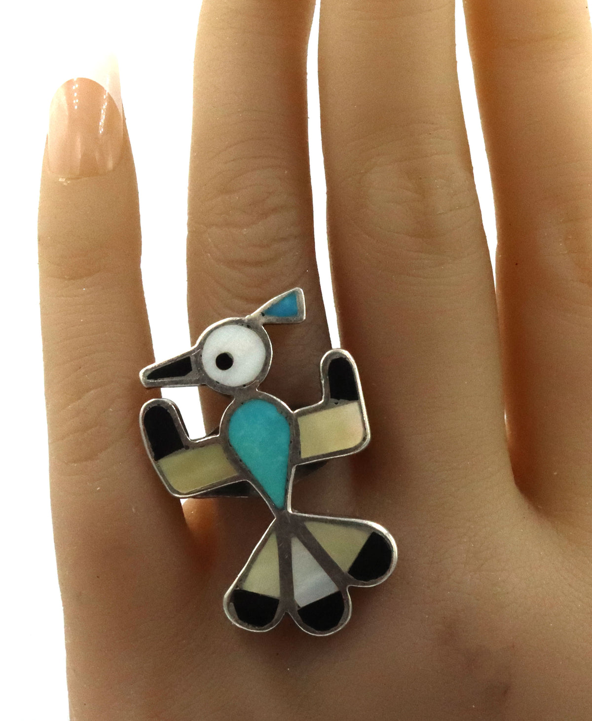 925 Sterling Silver  Vintage Zuni Inlay Thunderbird Ring