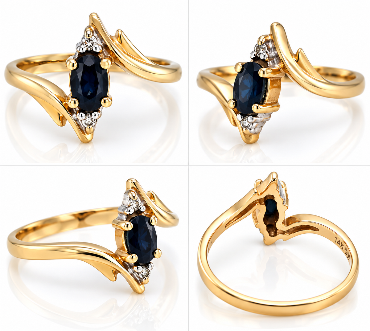 14kt Yellow gold marquise blue sapphire ring