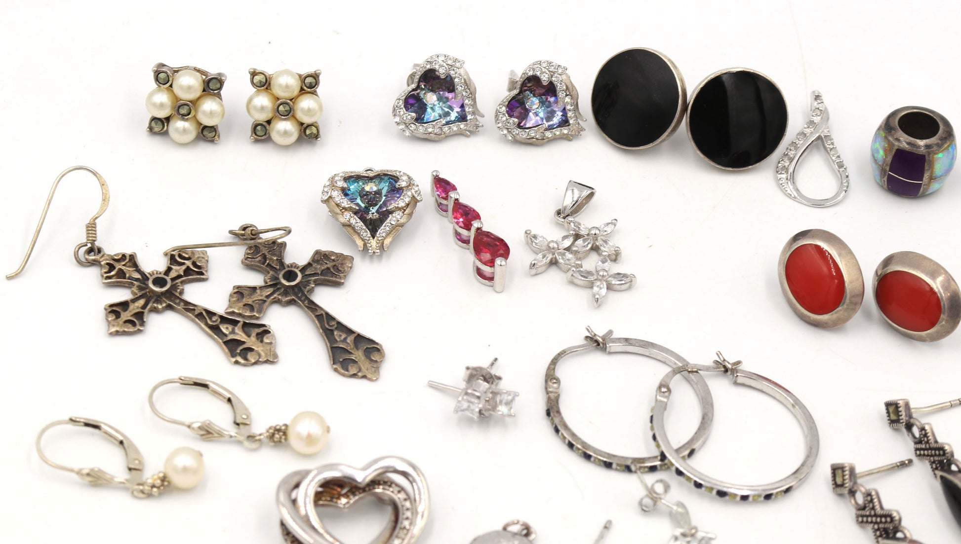 Group lot of vintage 925 sterling silver pendants and earrings