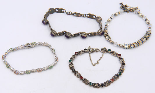 Vintage 925 Sterling Silver Group Lot of 4 Bracelets