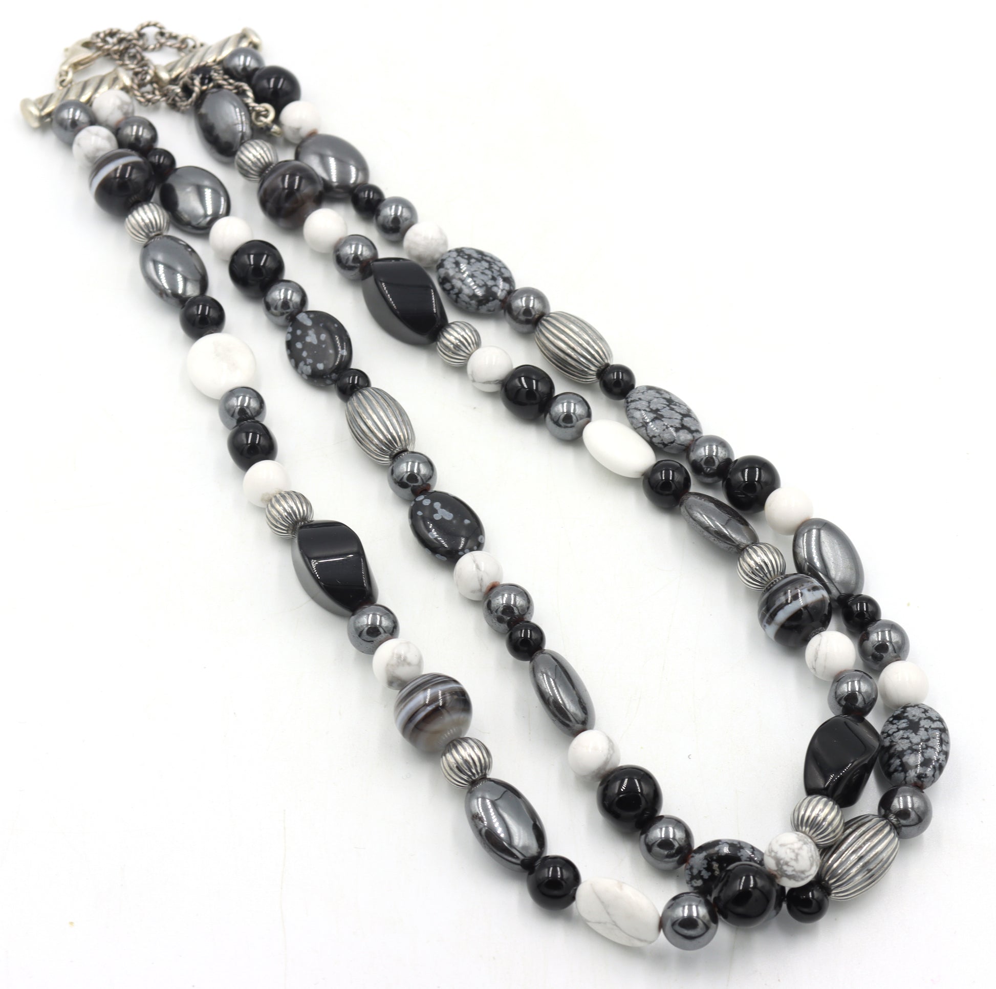 Double row Hematite and black onyx necklace