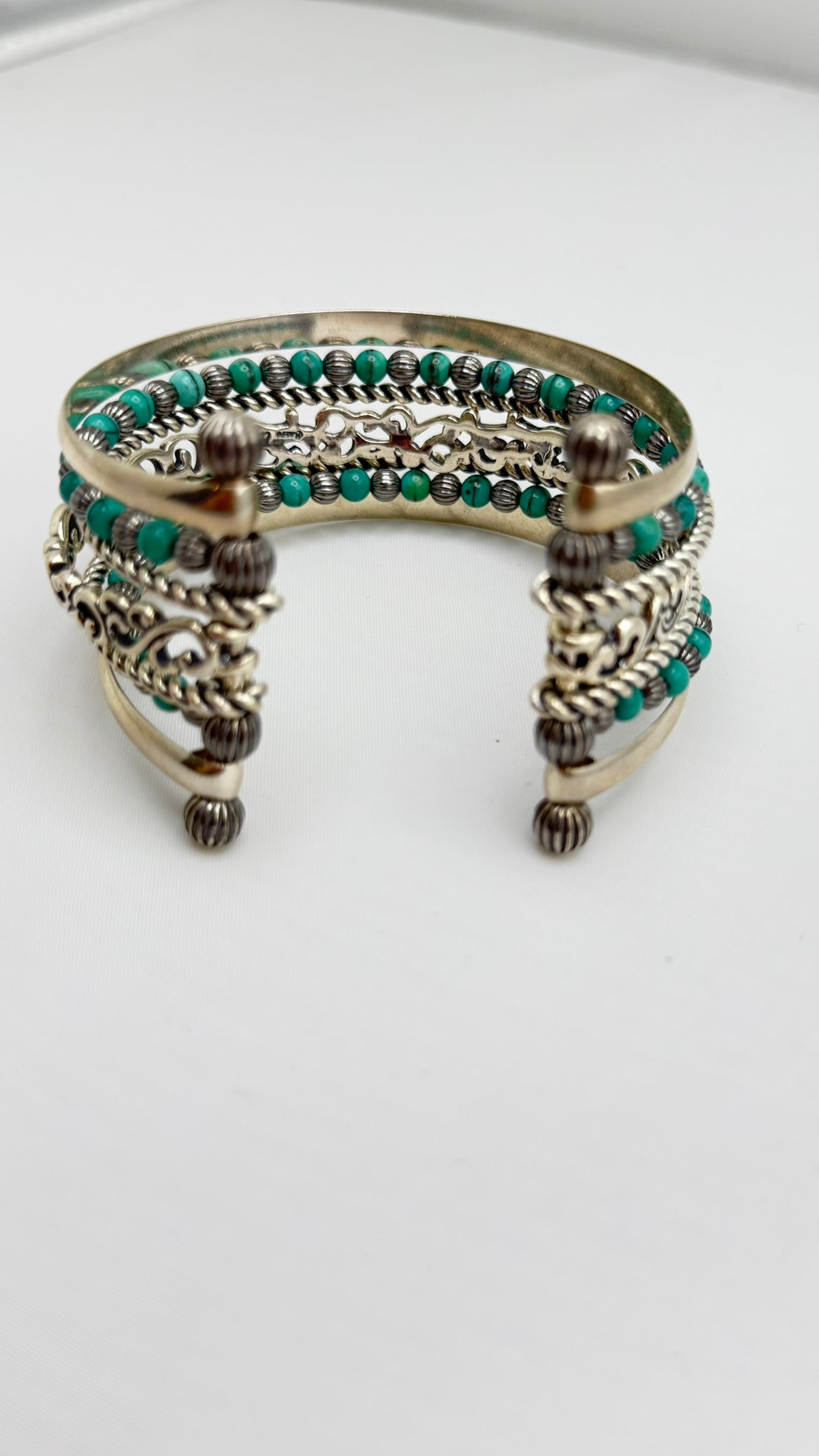 925 Sterling Silver Carolyn Pollack Stack Turquoise Cuff Bracelet