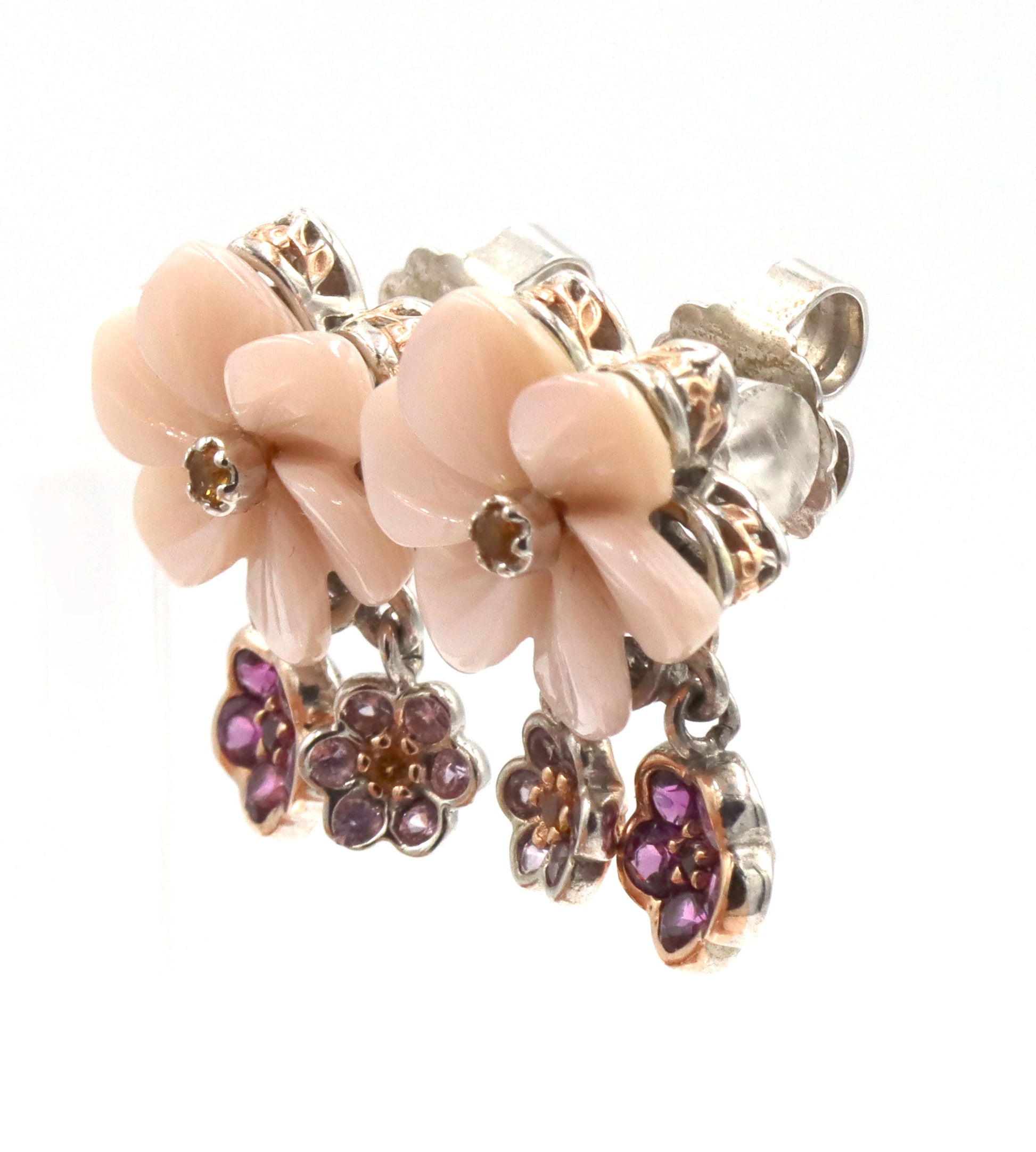 925 Sterling Silver Pink Mother Of Pearl Bracelet And Earrings Set