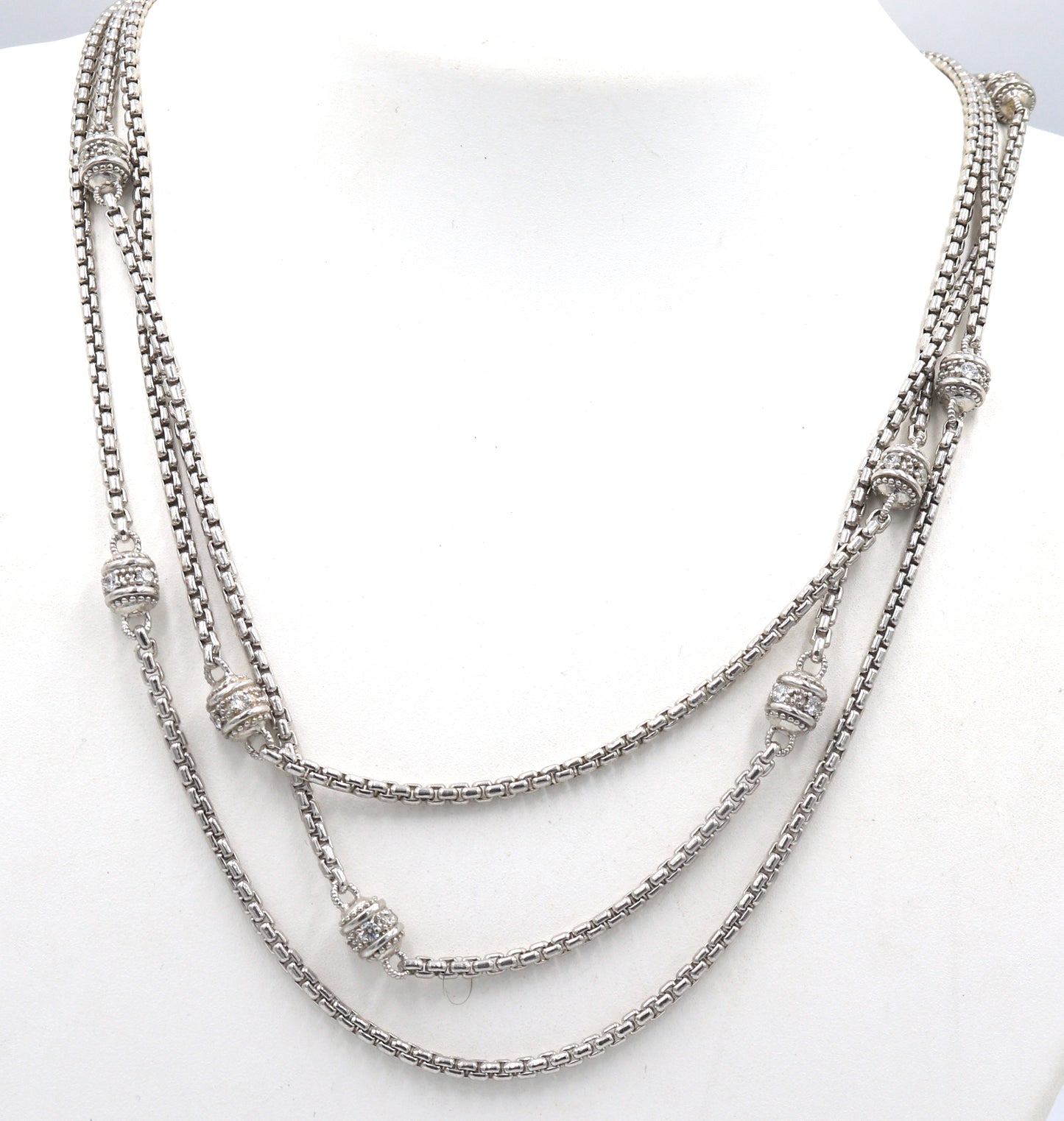 Judith Ripka 925 sterling silver crystal 3 row necklace