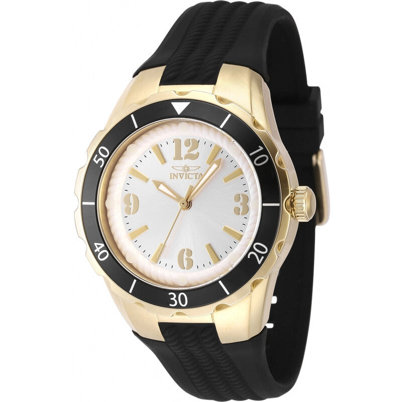 Invicta Angel Womens Quartz Silver Dial Black Silicone Strap Watch