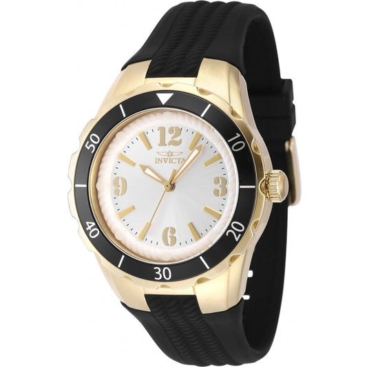 Invicta Angel Womens Quartz Silver Dial Black Silicone Strap Watch