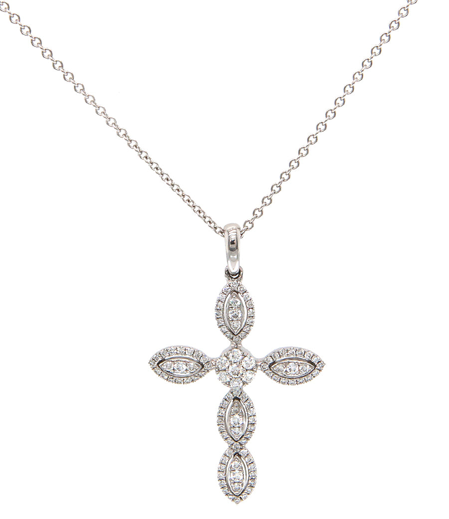 New 0.50ctw Diamond Marquise Cross Pendant Necklace in 14K