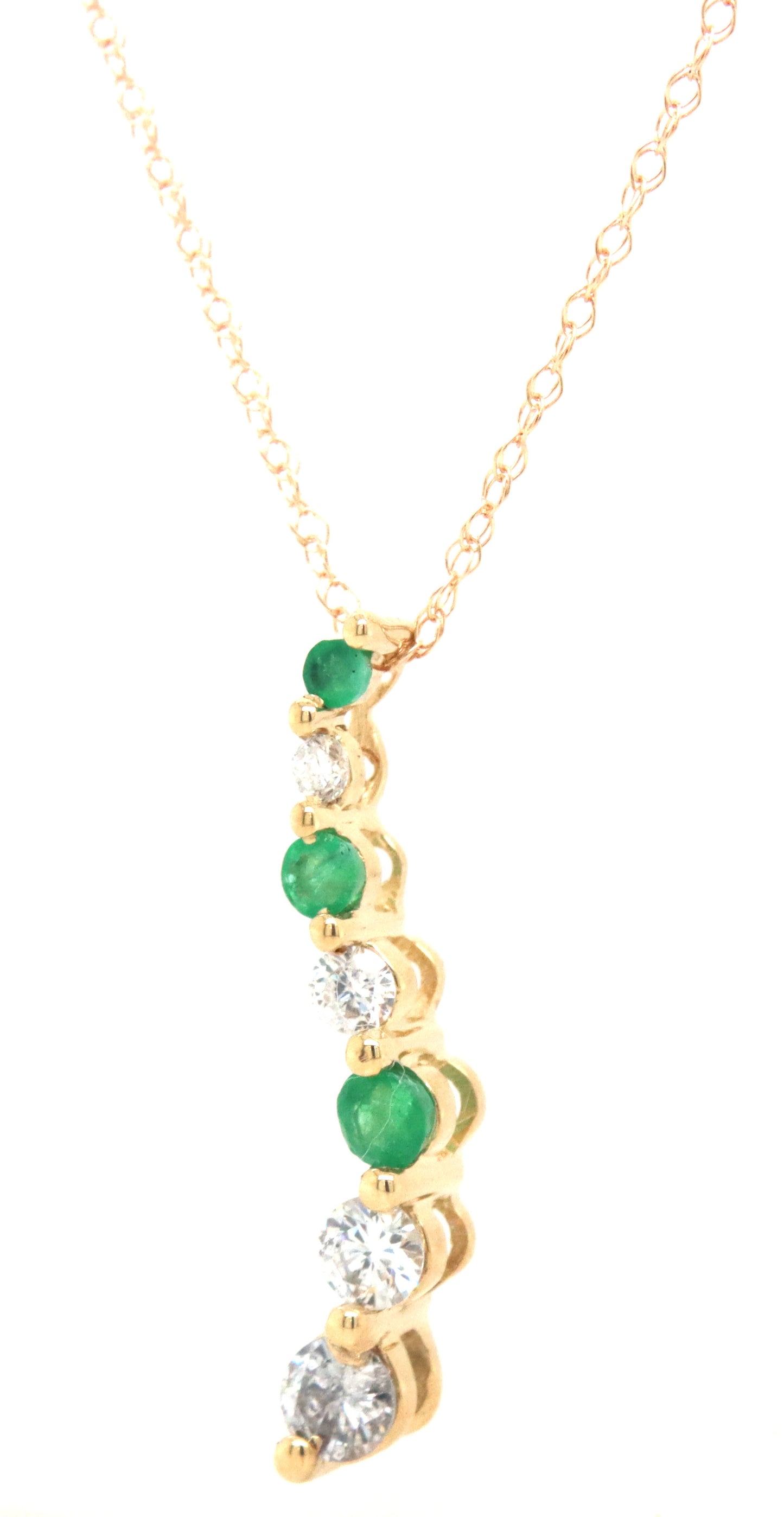 14kt Yellow gold emerald and diamond Journey pendant on chain