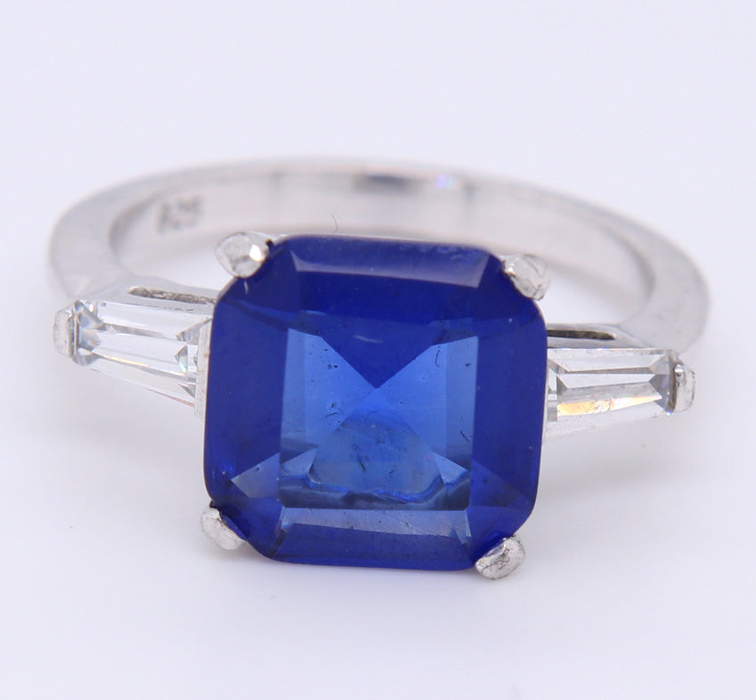 925 Sterling Silver Blue Cubic Zirconia Ring