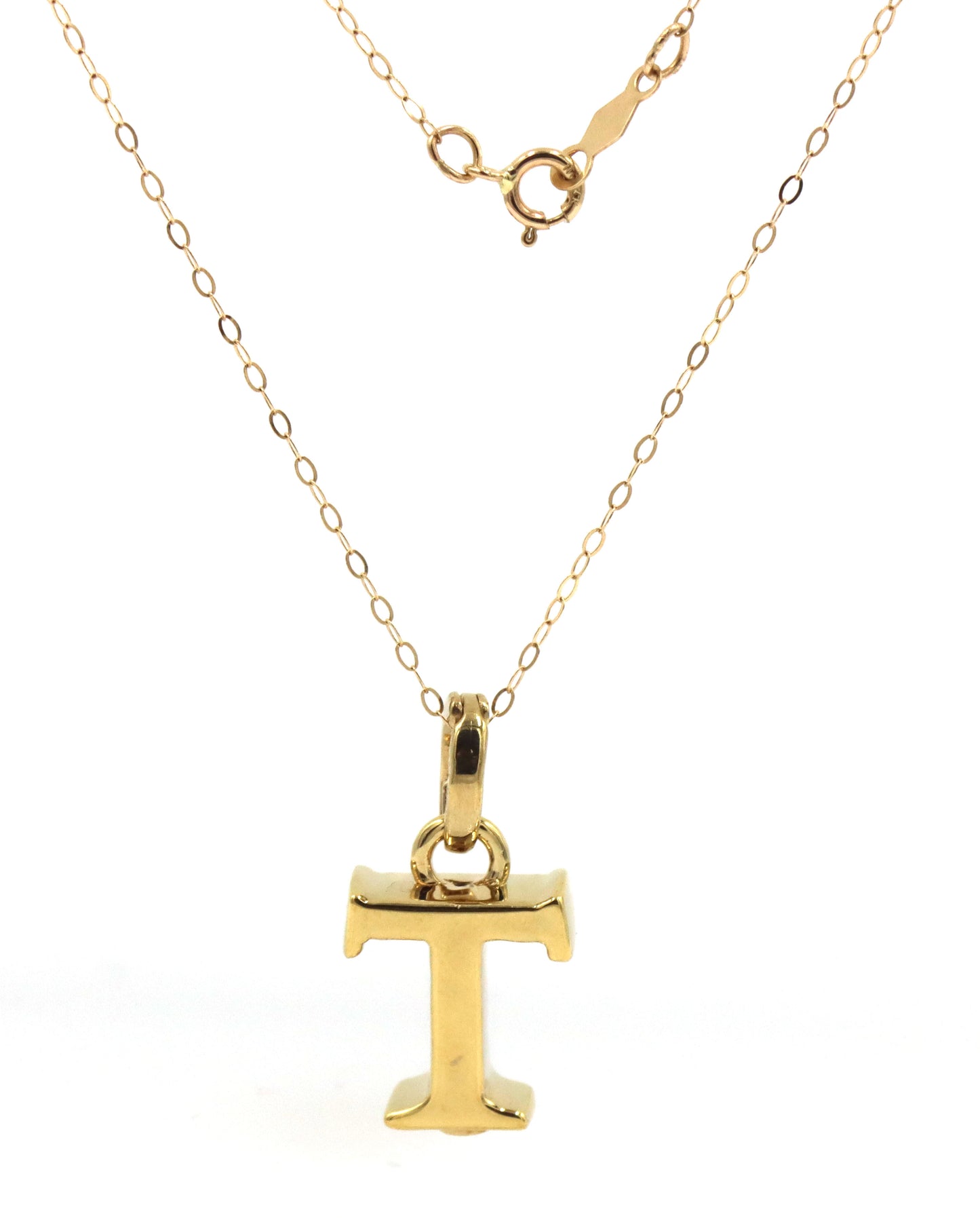 14kt Yellow gold T Charm pendant on chain