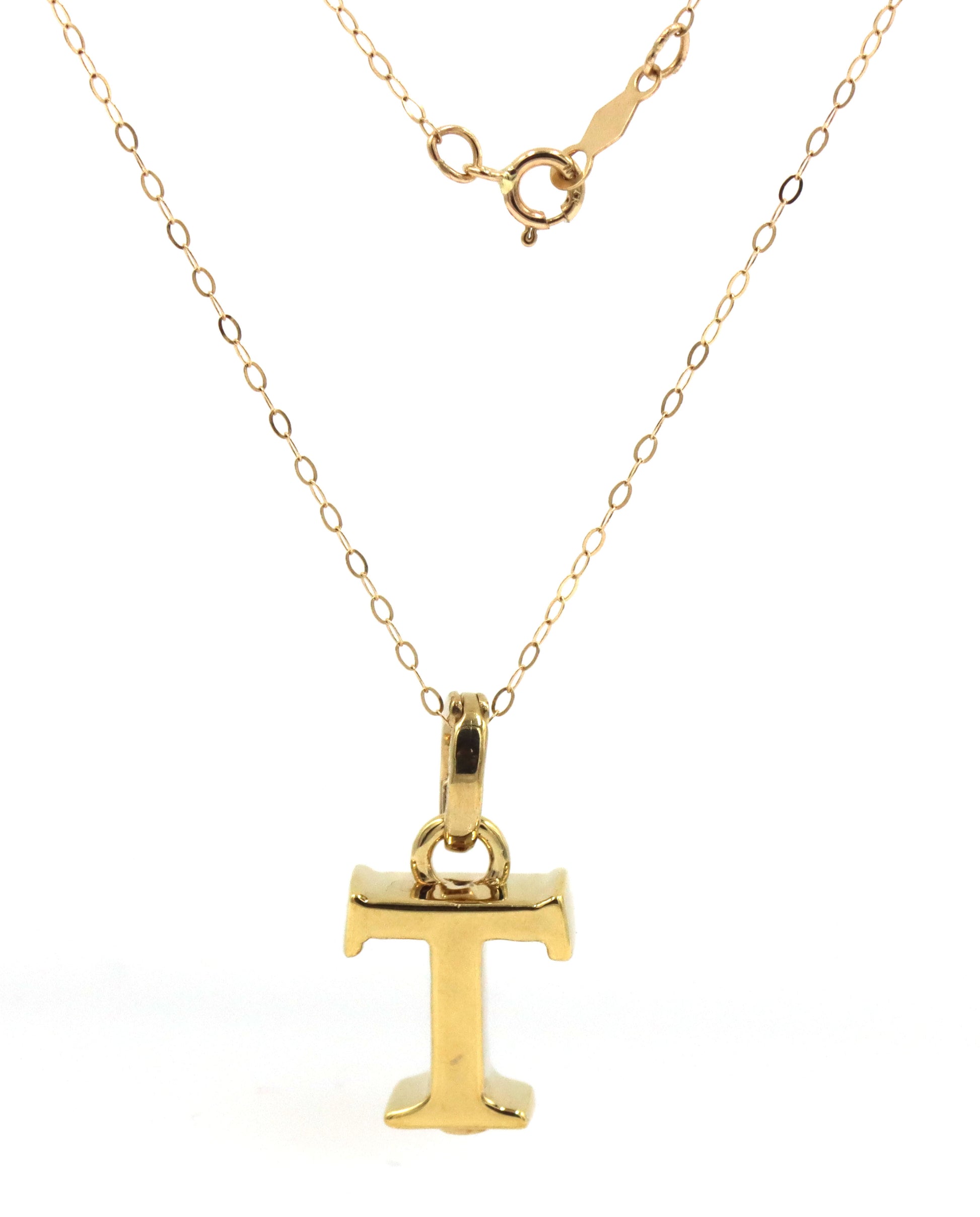 14kt Yellow gold T Charm pendant on chain