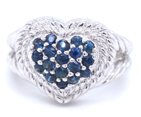 925 Sterling silver Judith Ripka blue sapphire heart shaped ring