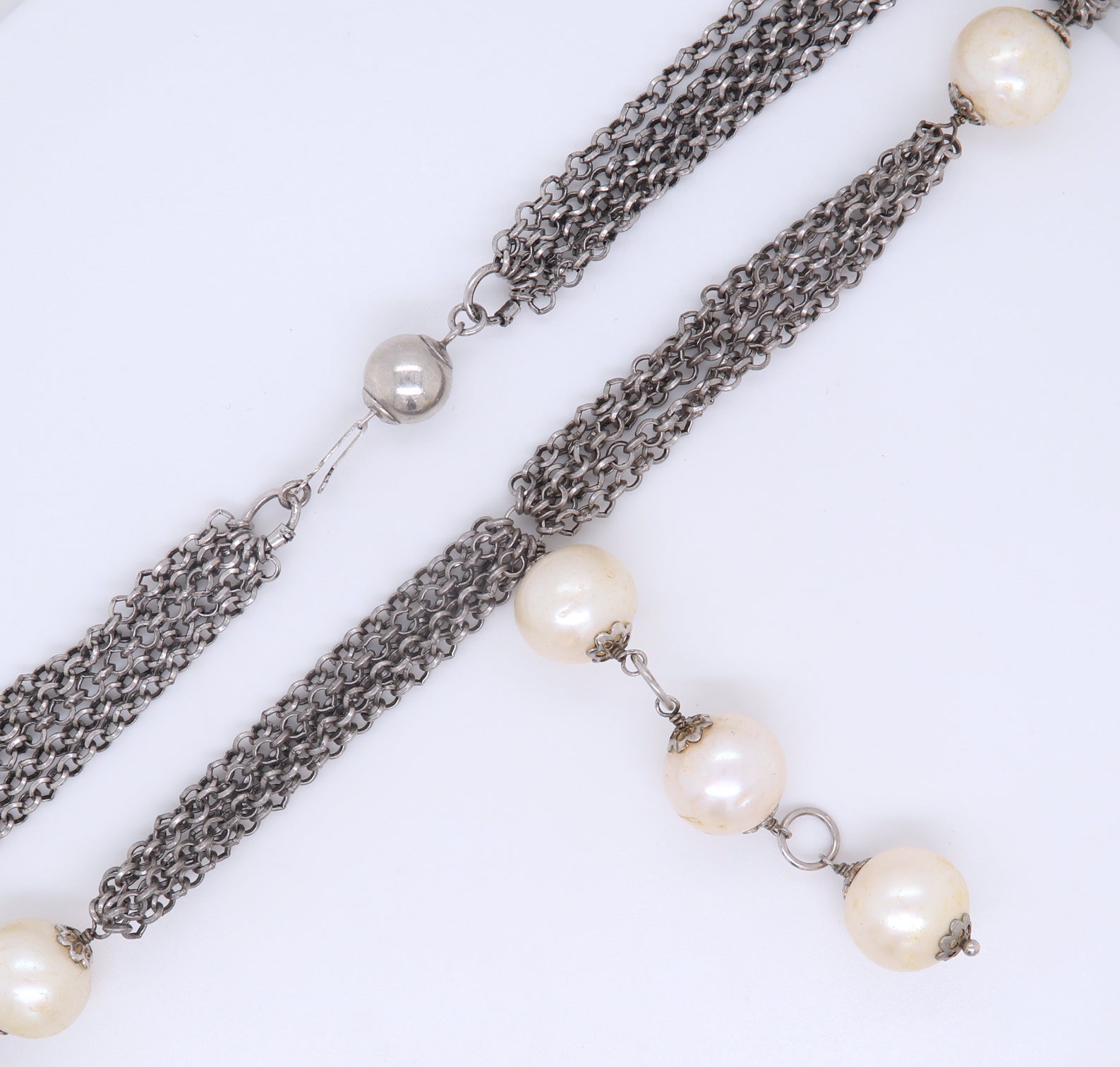 925 Sterling Silver Dangle Pearl Pendant on Multi Strand Chain Necklace