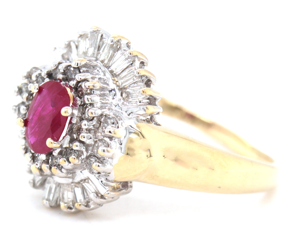 14kt Yellow gold ruby and diamond cluster ring