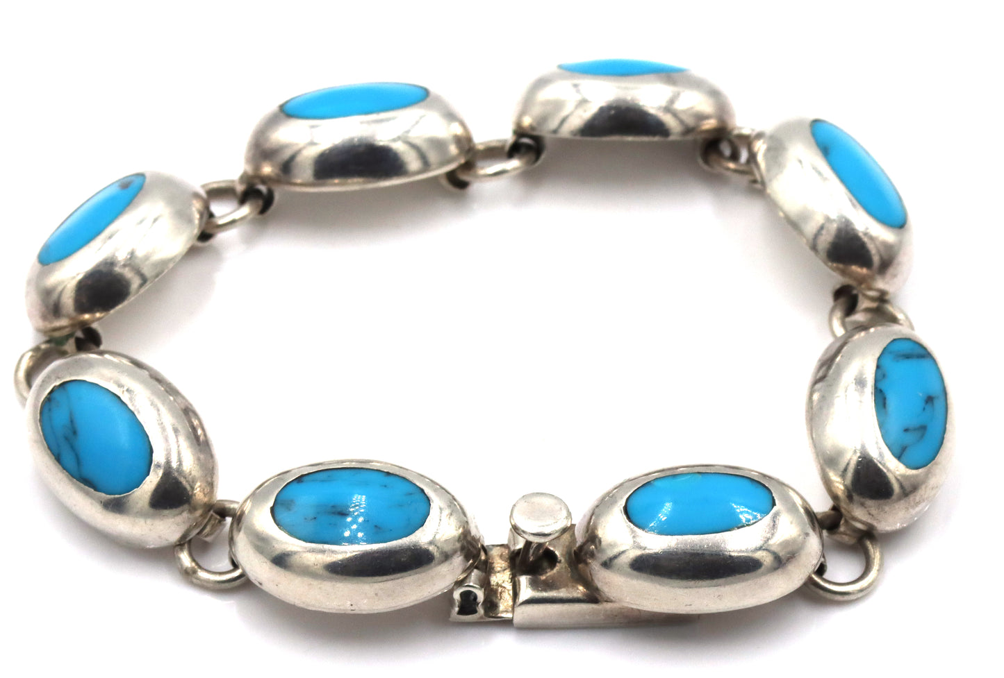 Vintage 925 Sterling silver Mexico signed Turquoise link bracelet