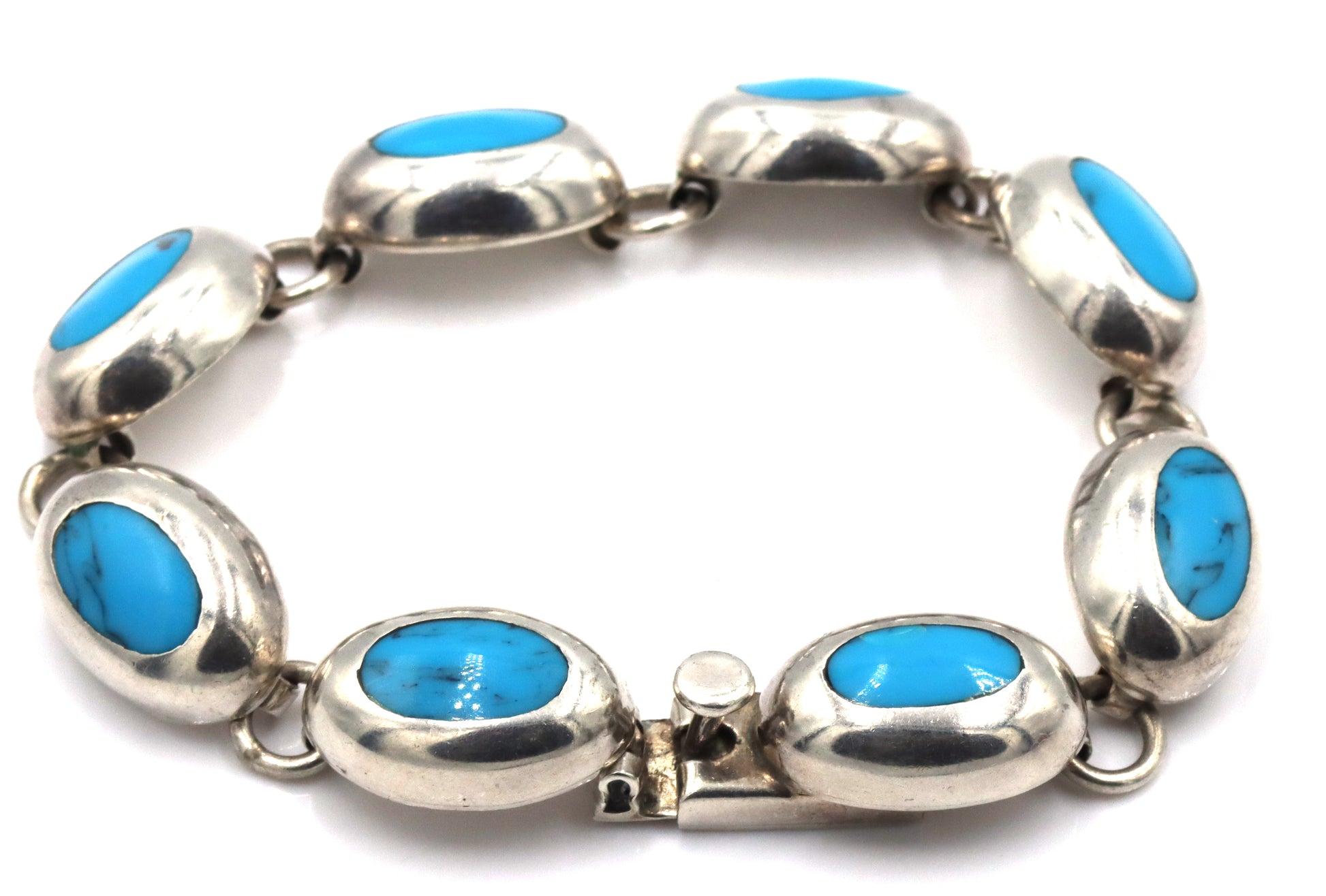 Vintage 925 Sterling silver Mexico signed Turquoise link bracelet