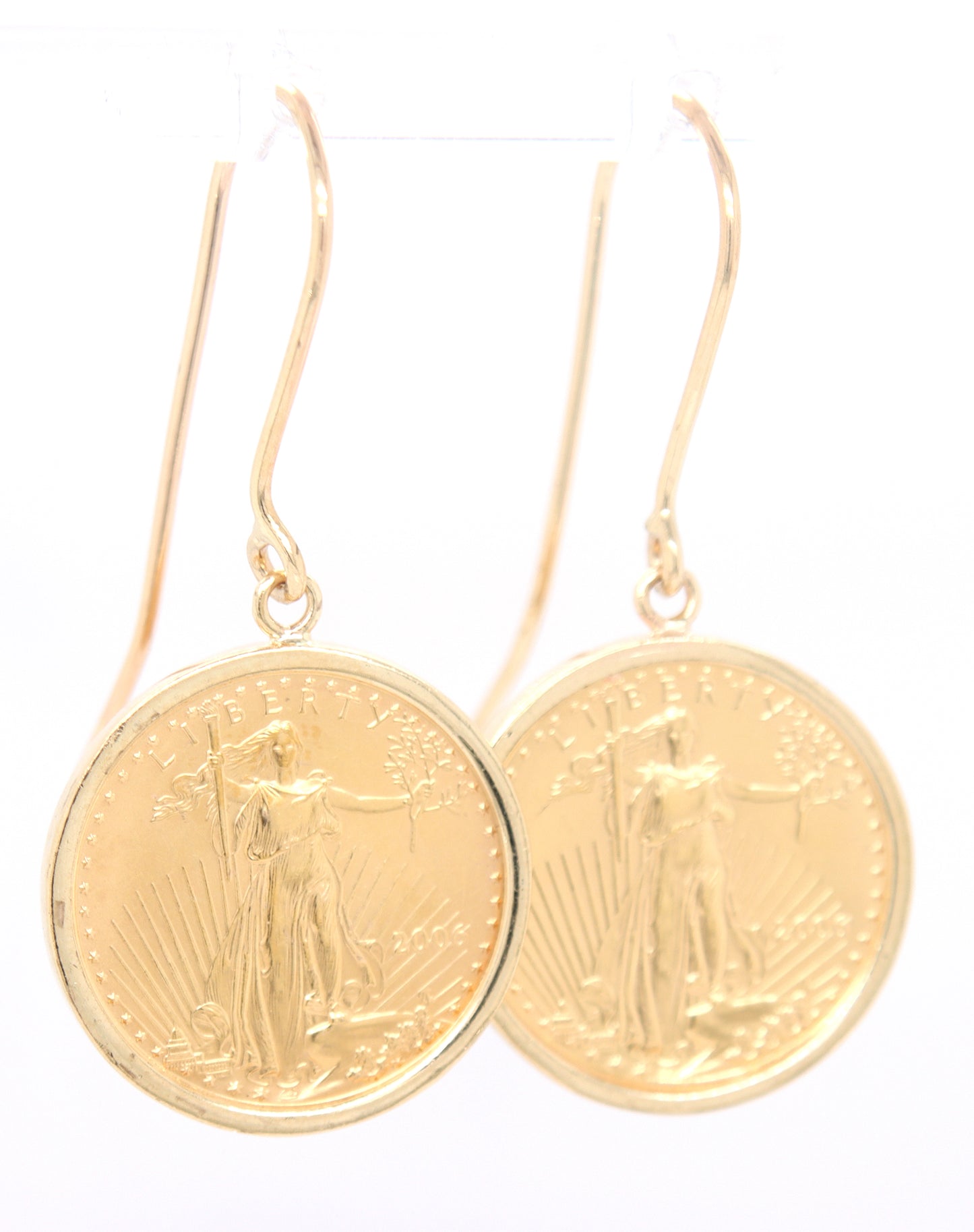 21kt Yellow gold 1/10oz 2006 American eagle gold coin dangle earrings