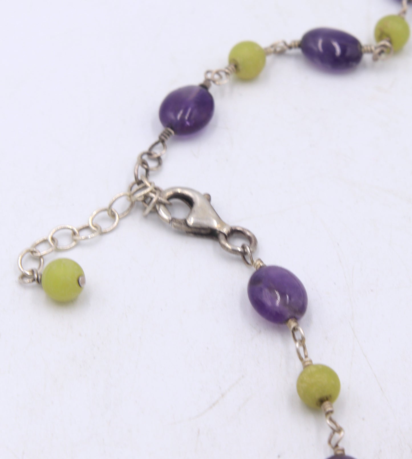 Vintage 925 sterling silver signed Flower pendant on Amethyst beaded necklace