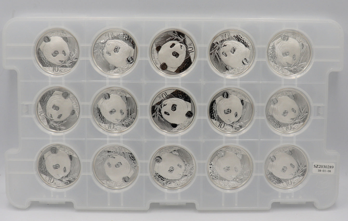 2018 10 Yuan China 30 Grams Silver Panda in Mint Plastic Lot of 15