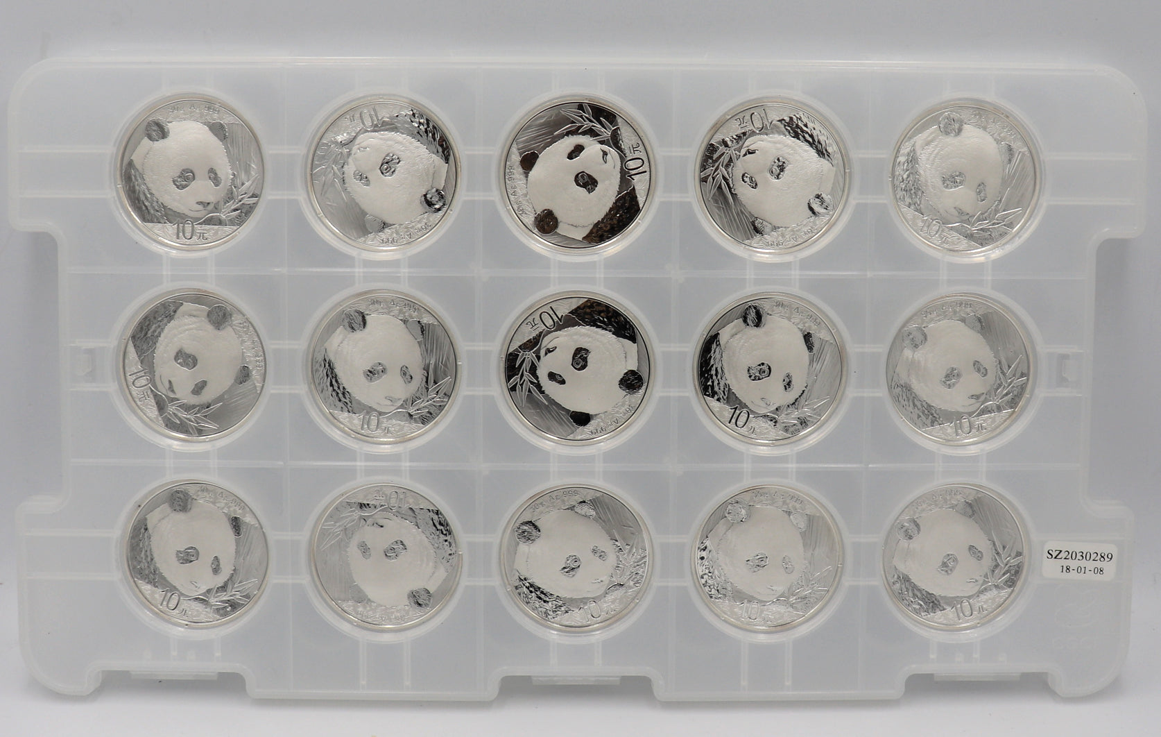 2018 10 Yuan China 30 Grams Silver Panda in Mint Plastic Lot of 15
