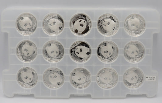 2018 10 Yuan China 30 Grams Silver Panda in Mint Plastic Lot of 15