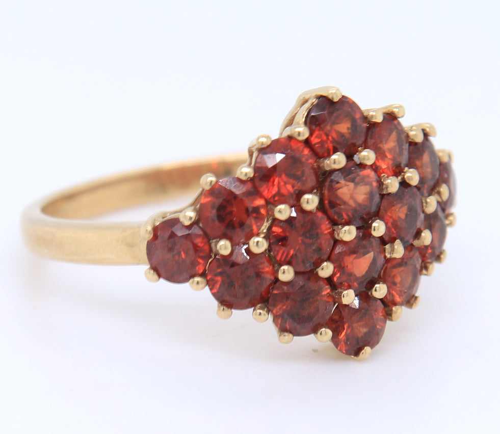 10KT Yellow Gold Red Spinel Cluster Ring