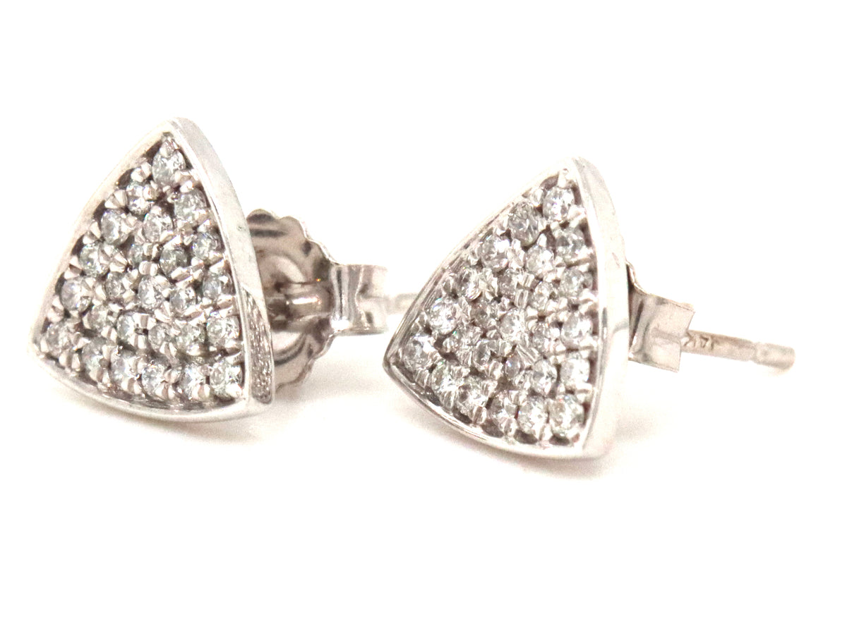 14kt White gold Trillion diamond pave stud
