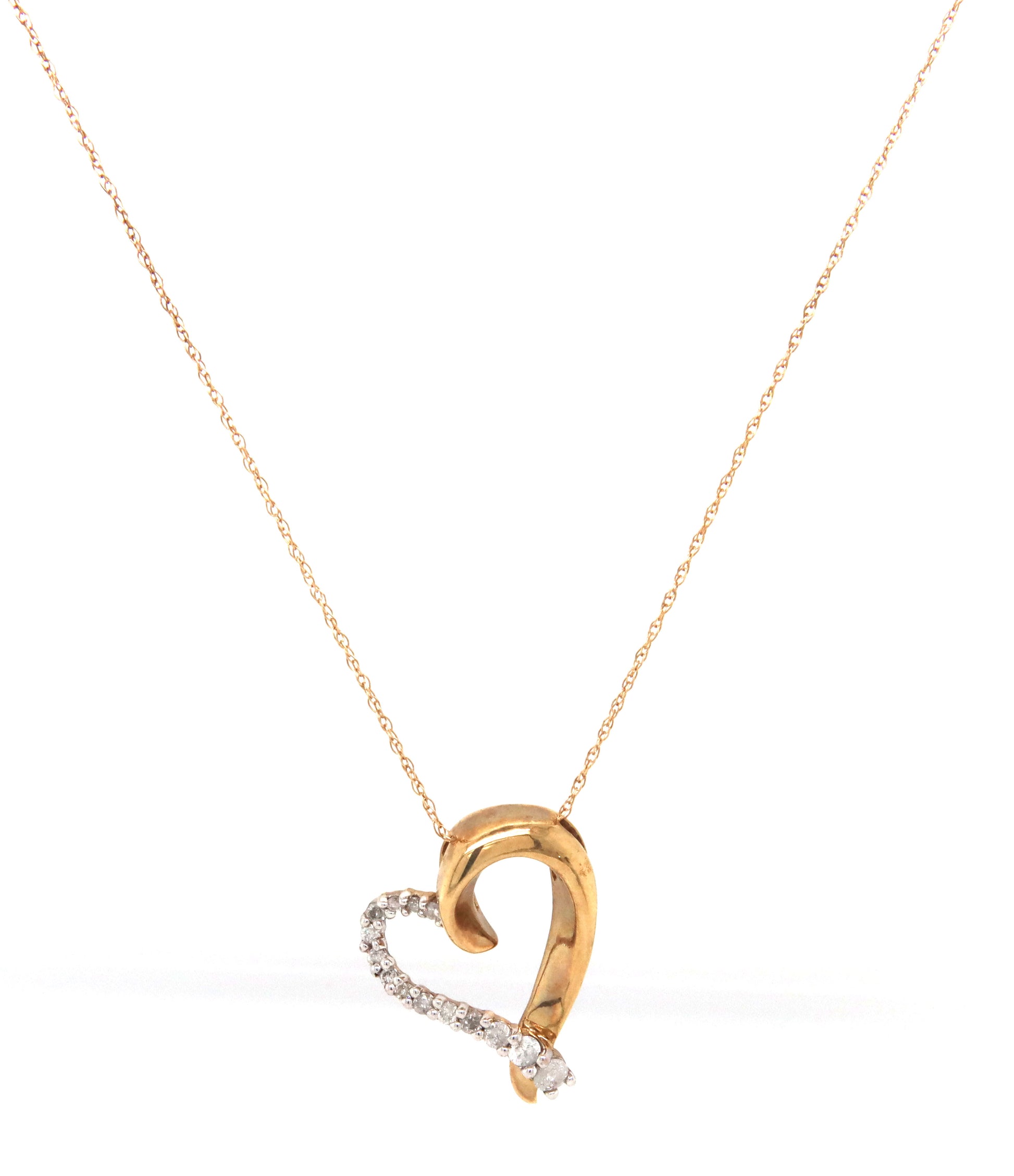 10kt Yellow gold diamond heart shaped pendant on chain