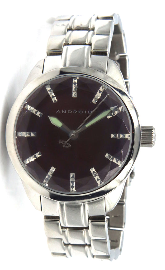 Android watch features a bold burgundy dial