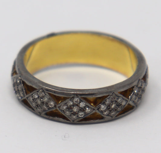 Edgy 925 Sterling Silver Oxidized Diamond Openwork Ring