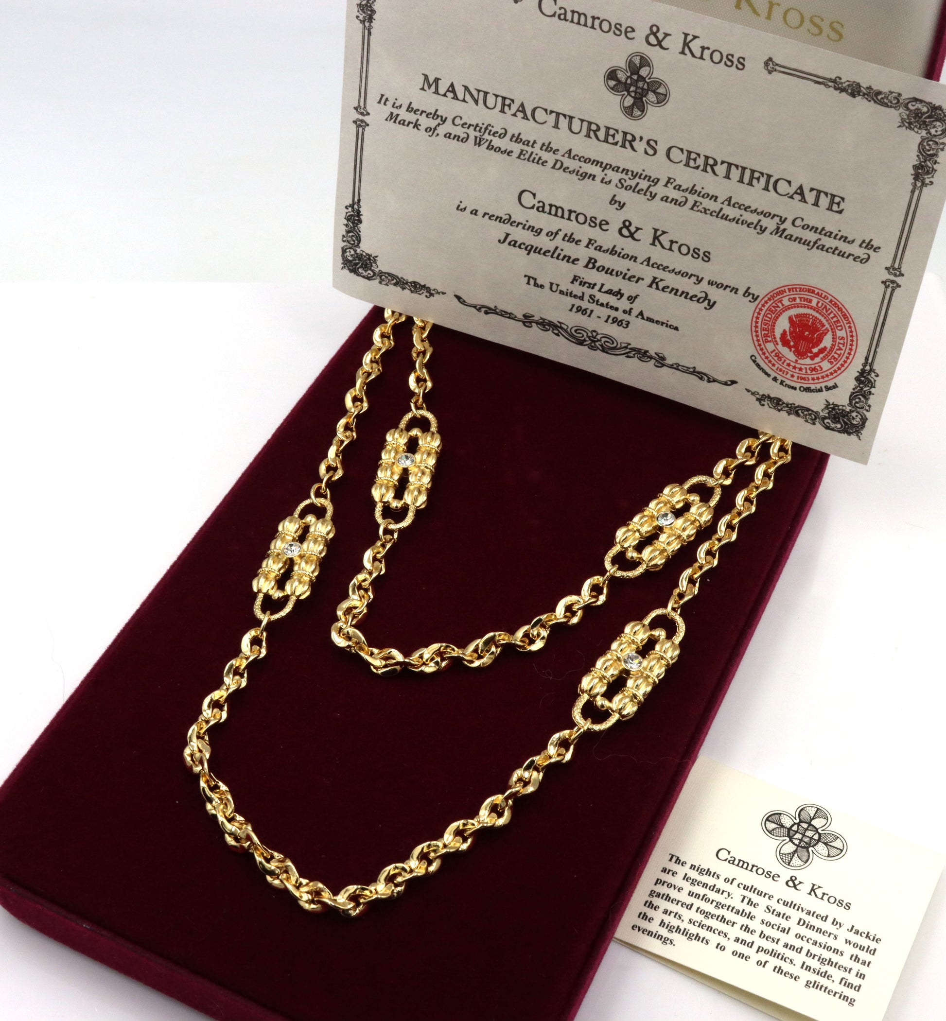 Camrose & Cross Jackie Kennedy State dinner gold tone crystal necklace