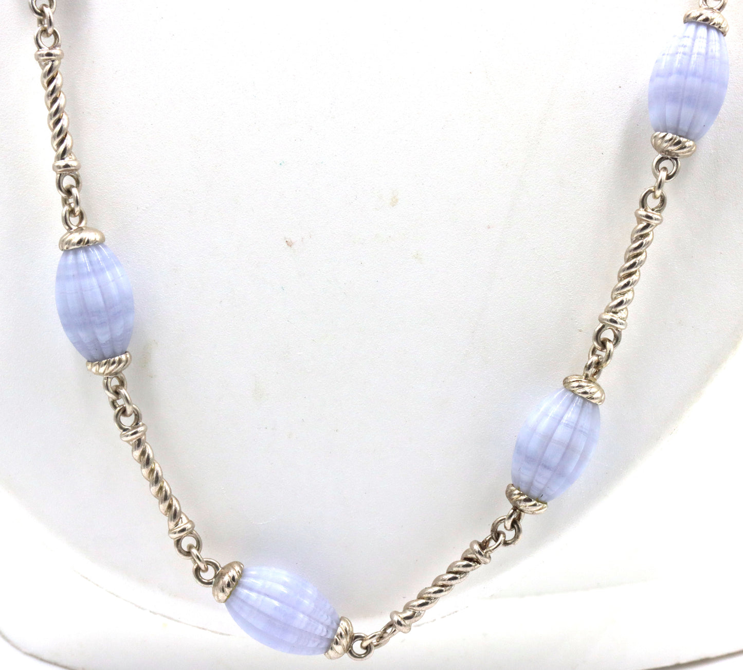 925 Stereling Silver Whitney Kelly Blue Lace Agate Necklace