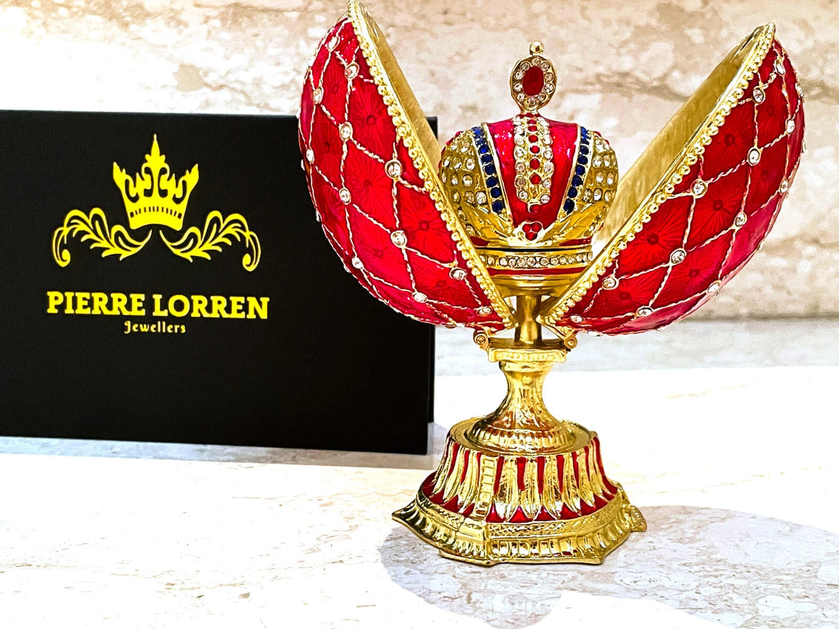 Ruby Fabergé Egg Style Trinket Box – Luxury Austrian Crystal & 24K Gold Decor