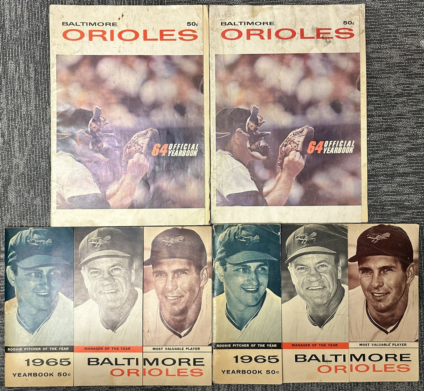 Vintage Baltimore Orioles Official Yearbook Lot (1964 & 1965) – Two Copies Each – MLB Baseball Memor