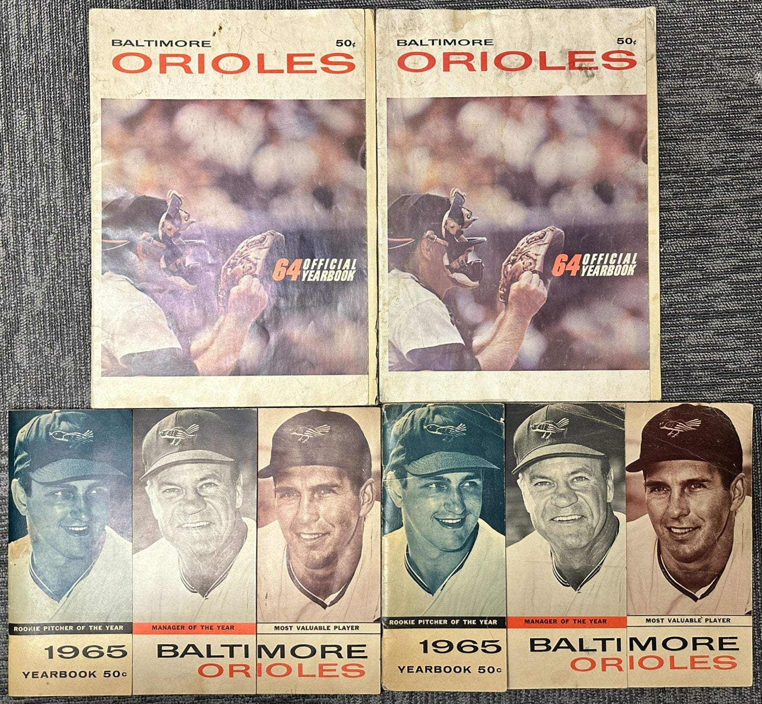 Vintage Baltimore Orioles Official Yearbook Lot (1964 & 1965) – Two Copies Each – MLB Baseball Memor